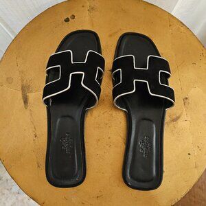 Hermes Oran Black Suede Sandal